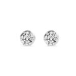six-prong round lab grown diamond studs in 14K White Gold
