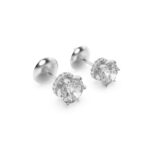 six-prong round lab grown diamond studs in 14K White Gold