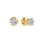 six-prong round lab grown diamond studs in 14K Yellow Gold