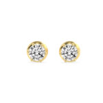 six-prong round lab grown diamond studs in 14K Yellow Gold