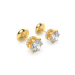 six-prong round lab grown diamond studs in 14K Yellow Gold