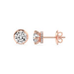 six-prong round lab grown diamond studs in 14K Rose Gold