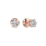 six-prong round lab grown diamond studs in 14K Rose Gold