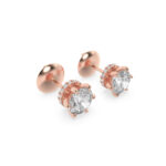six-prong round lab grown diamond studs in 14K Rose Gold