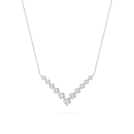 graduated round v-drop lab grown diamond necklace in 14K White Gold