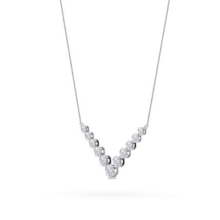 graduated round v-drop lab grown diamond necklace in 14K White Gold