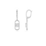 1ct Lab Grown Emerald Cut Pavé Paperclip Drop Earrings in 14K White Gold