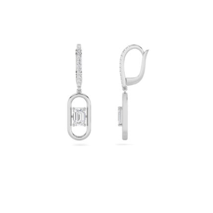 1ct Lab Grown Emerald Cut Pavé Paperclip Drop Earrings in 14K White Gold