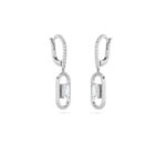 1ct Lab Grown Emerald Cut Pavé Paperclip Drop Earrings in 14K White Gold