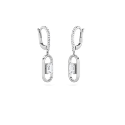 1ct Lab Grown Emerald Cut Pavé Paperclip Drop Earrings in 14K White Gold