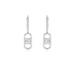 1ct Lab Grown Emerald Cut Pavé Paperclip Drop Earrings in 14K White Gold