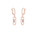 1ct Lab Grown Emerald Cut Pavé Paperclip Drop Earrings in 14K Rose Gold