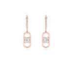 1ct Lab Grown Emerald Cut Pavé Paperclip Drop Earrings in 14K Rose Gold