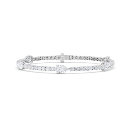6 CT pear and round lab grown diamond station tennis bracelet in 14K white gold