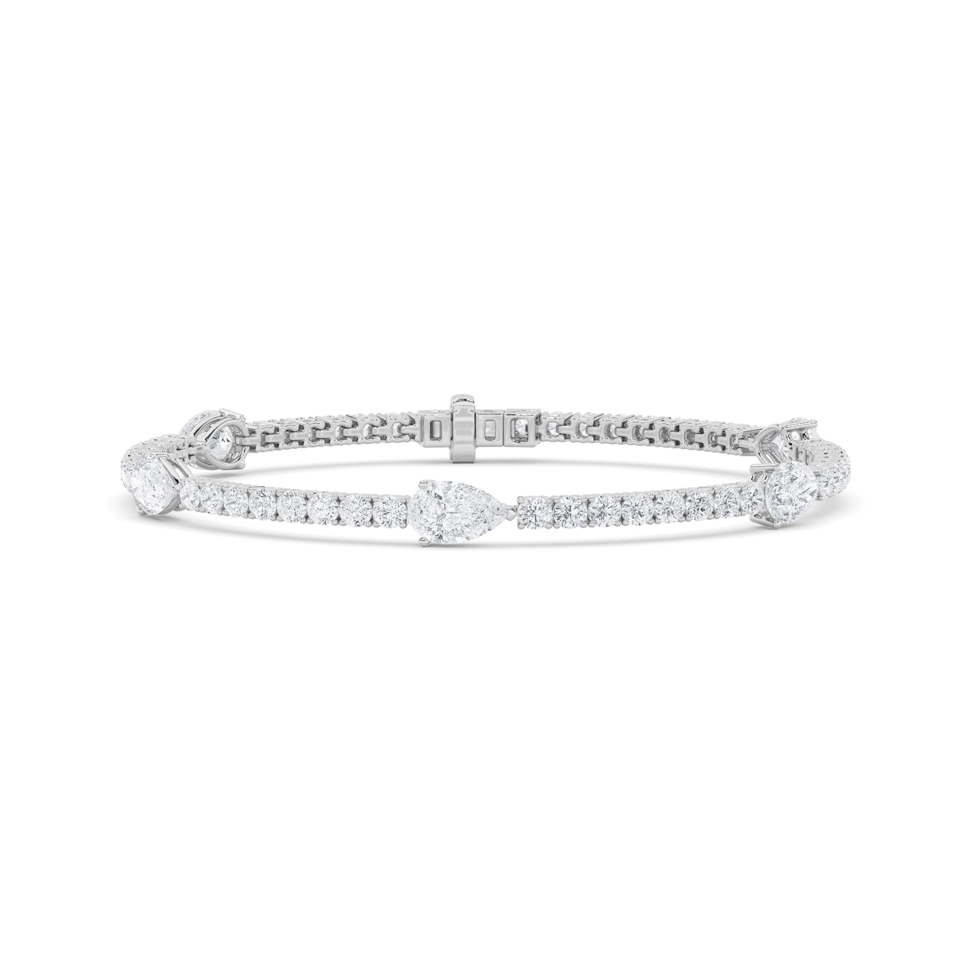 6 CT pear and round lab grown diamond station tennis bracelet in 14K white gold