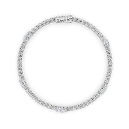6 CT pear and round lab grown diamond station tennis bracelet in 14K white gold
