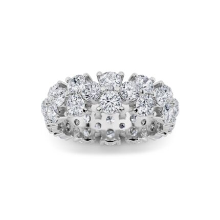 round flower cluster lab grown diamond eternity band in 14K White Gold