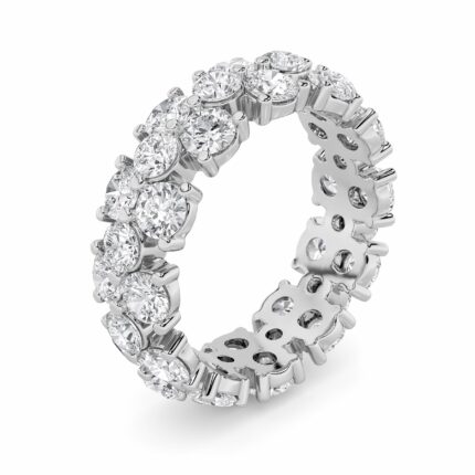 round flower cluster lab grown diamond eternity band in 14K White Gold