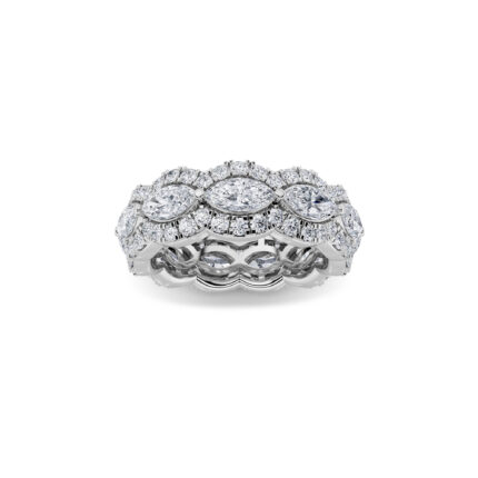 scalloped east-west marquise halo lab grown diamond eternity band in 14K White Gold