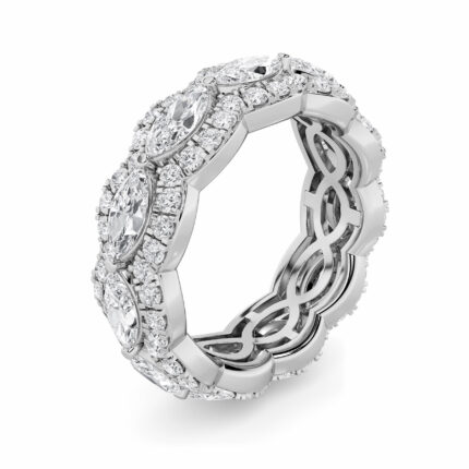 scalloped east-west marquise halo lab grown diamond eternity band in 14K White Gold