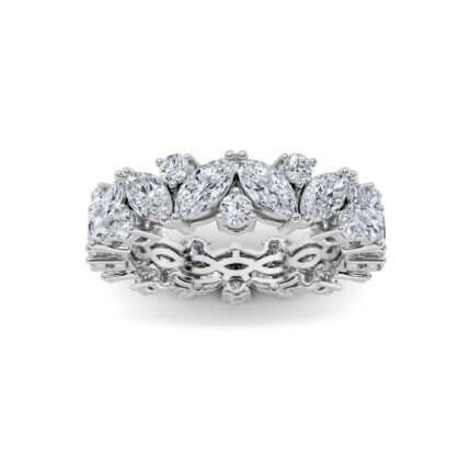 alternating marquise and round lab grown diamond eternity band in 14K White Gold