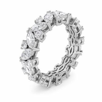 alternating marquise and round lab grown diamond eternity band in 14K White Gold