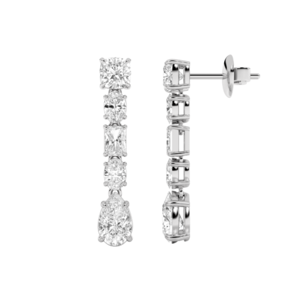 6.5ct Lab Grown Cushion, Radiant & Pear Drop Earrings in 14K White Gold
