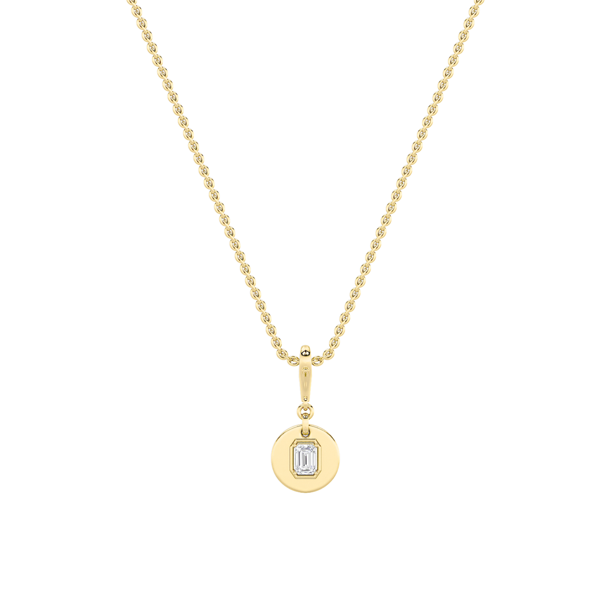 1 CT emerald cut mini tag lab grown diamond pendant in 14K Yellow Gold