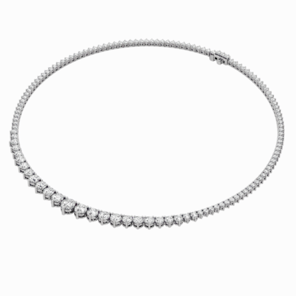 graduated three-prong lab grown diamond tennis necklace in 14K White Gold