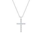 2 CT oval line cross lab grown diamond pendant in 14K White Gold