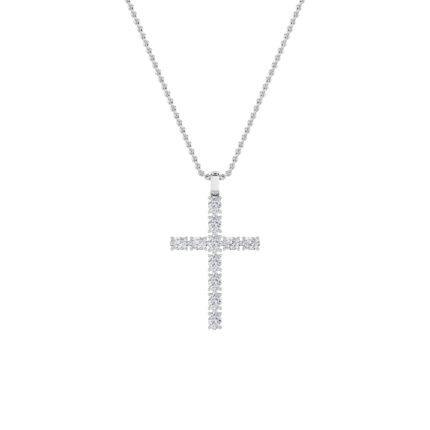 2 CT oval line cross lab grown diamond pendant in 14K White Gold