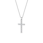 2 CT oval line cross lab grown diamond pendant in 14K White Gold