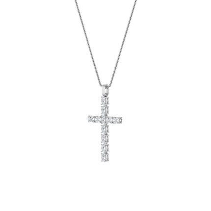 2 CT oval line cross lab grown diamond pendant in 14K White Gold