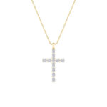2 CT oval line cross lab grown diamond pendant in 14K Yellow Gold
