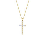 2 CT oval line cross lab grown diamond pendant in 14K Yellow Gold