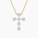 2.5 CT pear tipped cross lab grown diamond pendant in 14K Yellow Gold