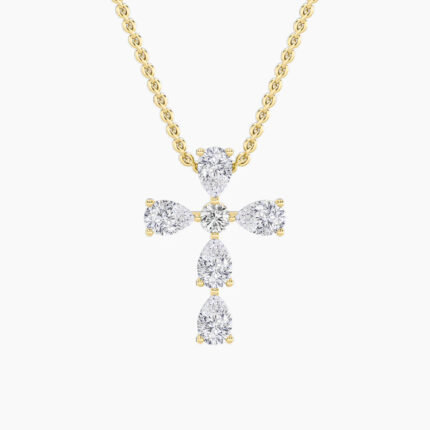 2.5 CT pear tipped cross lab grown diamond pendant in 14K Yellow Gold