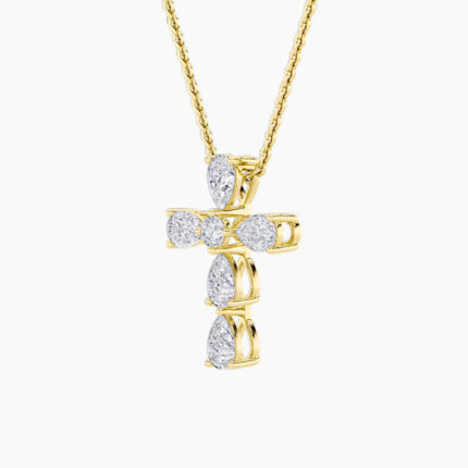 2.5 CT pear tipped cross lab grown diamond pendant in 14K Yellow Gold