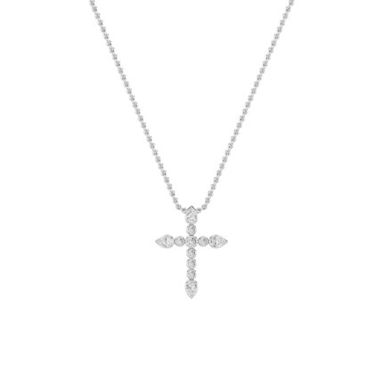 1.5 CT pear bezel cross lab grown diamond pendant in 14K White Gold
