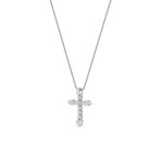 1.5 CT pear bezel cross lab grown diamond pendant in 14K White Gold