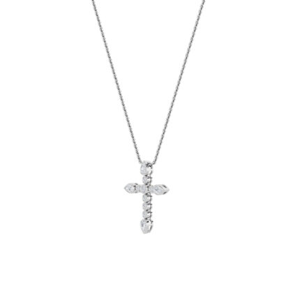 1.5 CT pear bezel cross lab grown diamond pendant in 14K White Gold