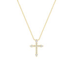 1.5 CT pear bezel cross lab grown diamond pendant in 14K Yellow Gold