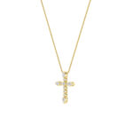 1.5 CT pear bezel cross lab grown diamond pendant in 14K Yellow Gold