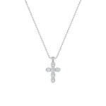 3 CT oval pave cross lab grown diamond pendant in 14K White Gold
