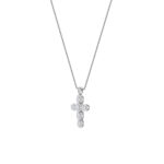 3 CT oval pave cross lab grown diamond pendant in 14K White Gold