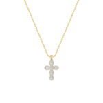 3 CT oval pave cross lab grown diamond pendant in 14K Yellow Gold