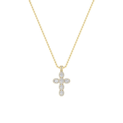 3 CT oval pave cross lab grown diamond pendant in 14K Yellow Gold