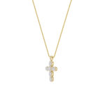 3 CT oval pave cross lab grown diamond pendant in 14K Yellow Gold