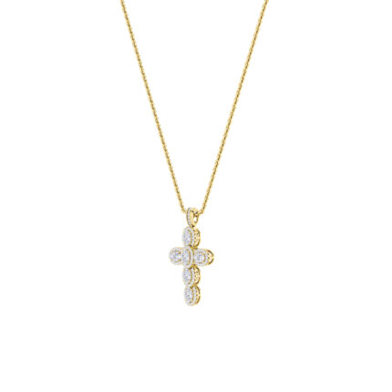 3 CT oval pave cross lab grown diamond pendant in 14K Yellow Gold