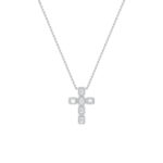 3 CT emerald cut pave cross lab grown diamond pendant in 14K White Gold